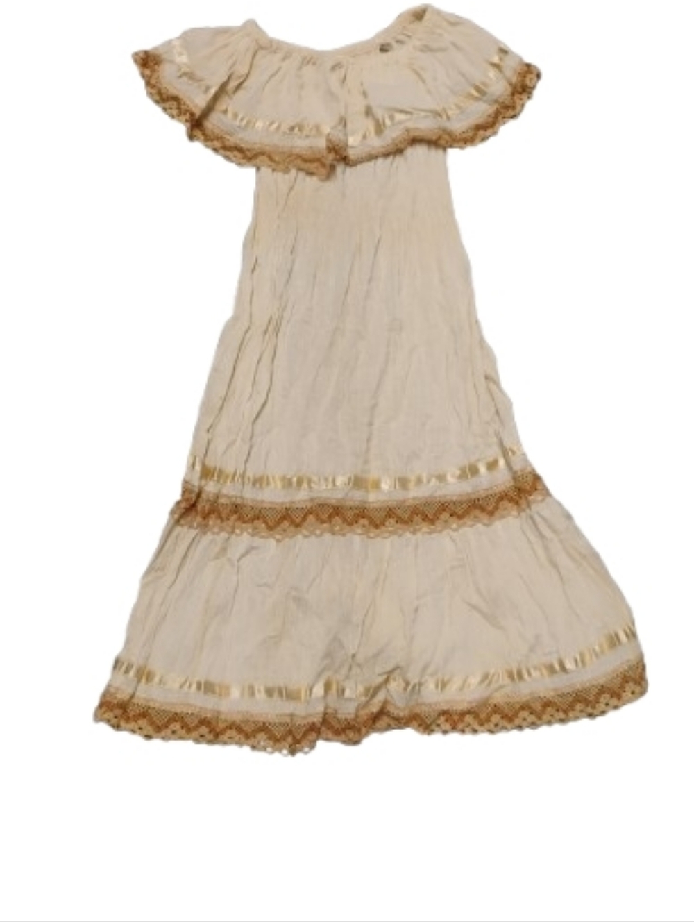 Vintage 1970s Off Shoulder Gauze Ribbon Accent Midi Dress